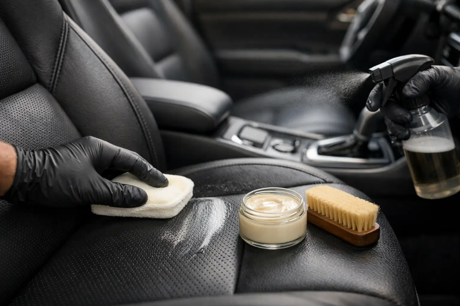 Skinnbehandling för lädersäten i bilen
